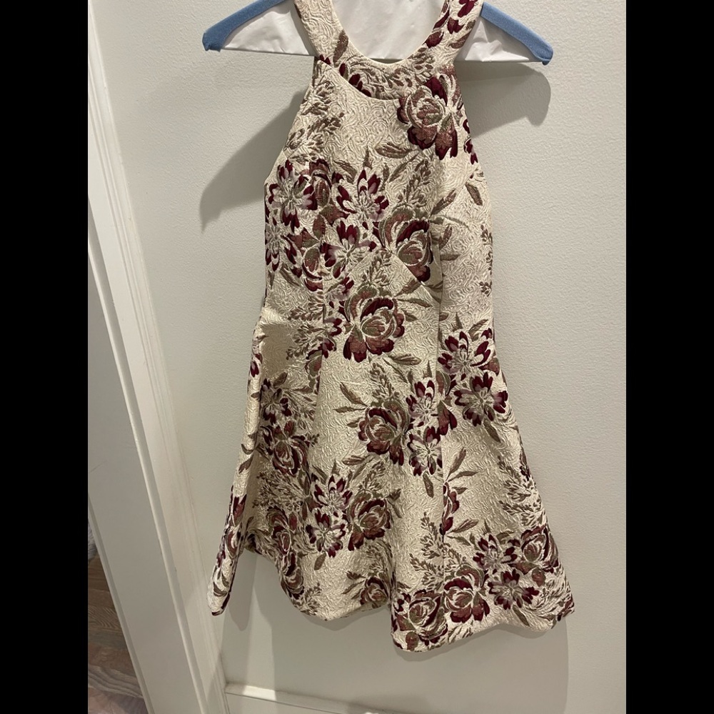 Burgundy gold white flower dress